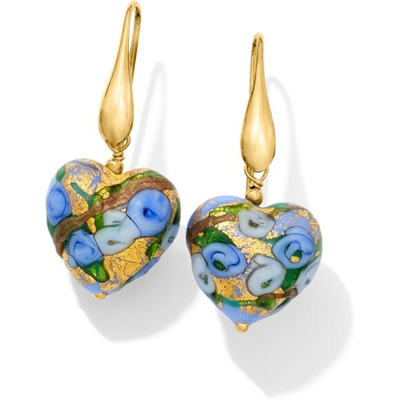 Italian Murano Glass Heart Drop Earrings in 18kt Gold Over Sterling - Picture 5 of 6